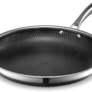 HexClad Hybrid Nonstick 12-Inch Frying Pan. Stay-Cool Handle. Dishwasher-Friendly. Oven-Safe Up to 900°F. Induction Ready. Compatible with All Cooktops